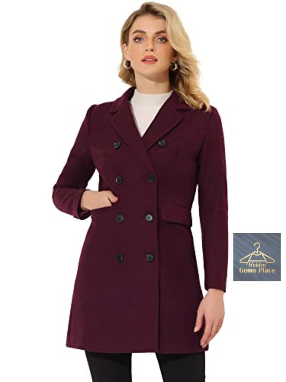 Women's Wool Peacoat Notched Lapel Double Breasted Trench Coat Winter Overcoat